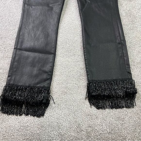 7 For All Mankind Coated Jeans Women’s 26 Black Straight High Rise Holiday Party - Picture 2 of 16